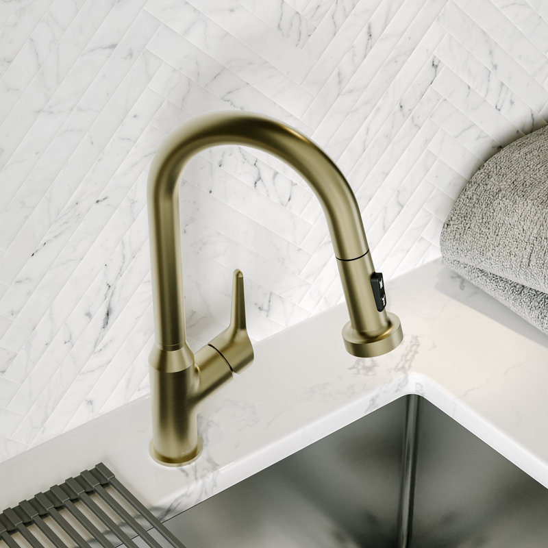 Robinet de cuisine à bec rétractable à poignée simple Karran Scottsdale, Bronze champagne