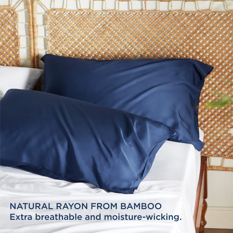 Rayon from Bamboo Pillowcase with Envelope Closure, Navy, Queen Pillowcase