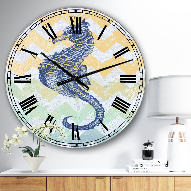 Chevron-hippocampe-7914 - Grande horloge murale nautique et côtière, Surdimensionné