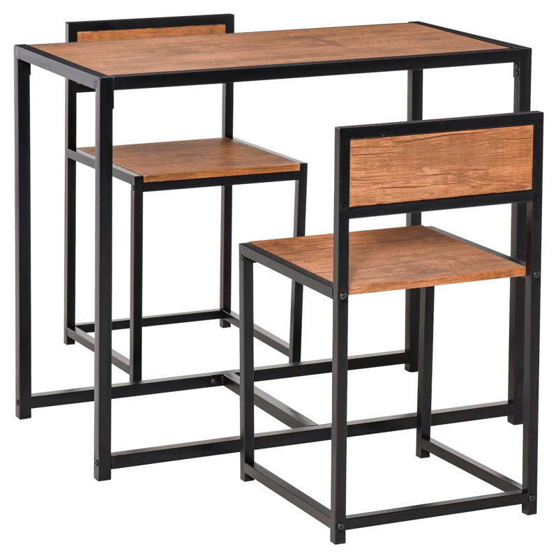 Brown MDF and Metal Frame Pub Table Set with 2 Chairs