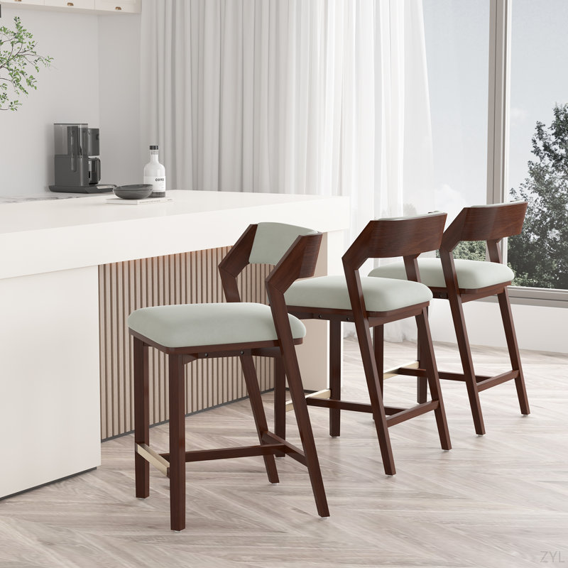 Tabouret de comptoir rembourré en bois Patricia, Blanc