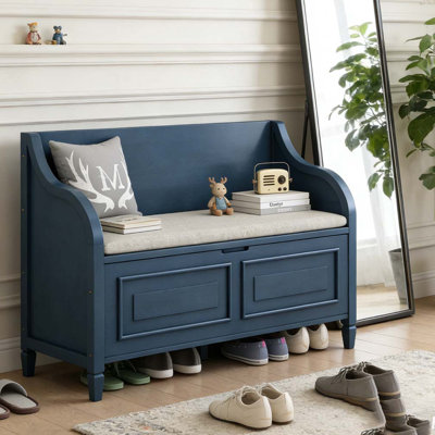 olid wood Entryway Multifunctional Storage Bench with Safety Hinge