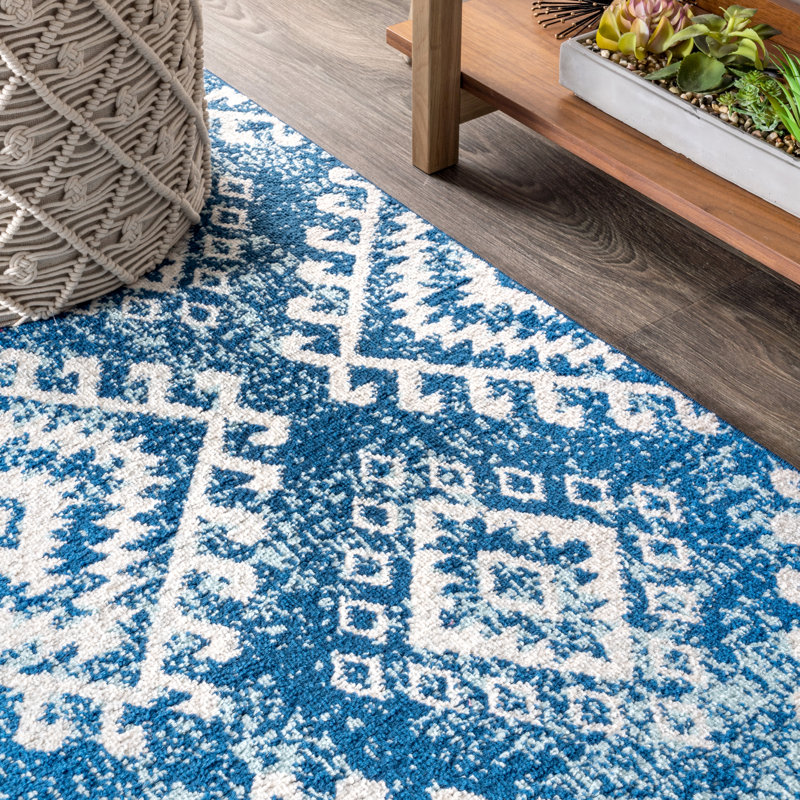 Tapis bleu / blanc Tybalt, Rectangle 7 pi 9 po x 10 pi