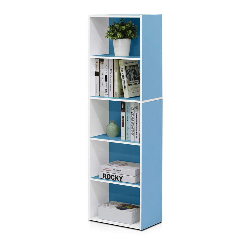 5-Tier Reversible Color Open Shelf Bookcase, White/Pink, White/Blue