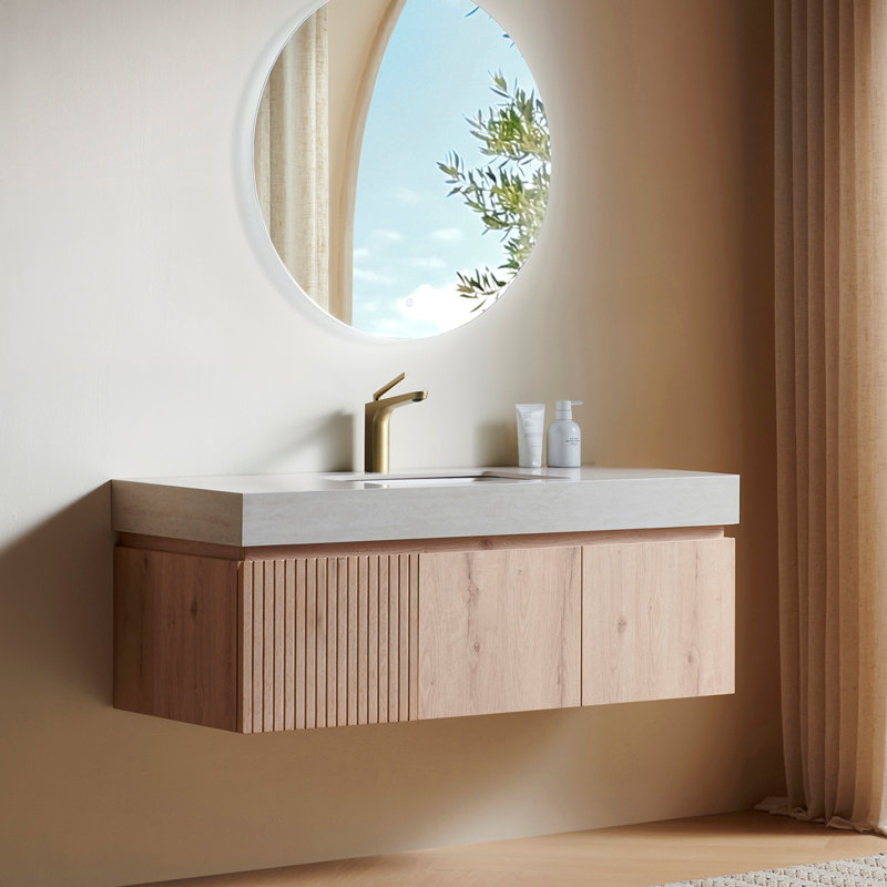 Meuble-lavabo Luxstone, Chêne blanc, Beige, 48"