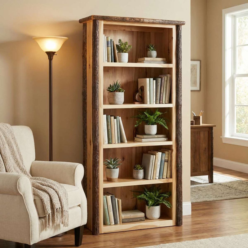 Fireside Lodge Hickory Log Large Bookshelf - Espresso, Espresso, (5 Shelves) 72" H x 51" W x 16" D