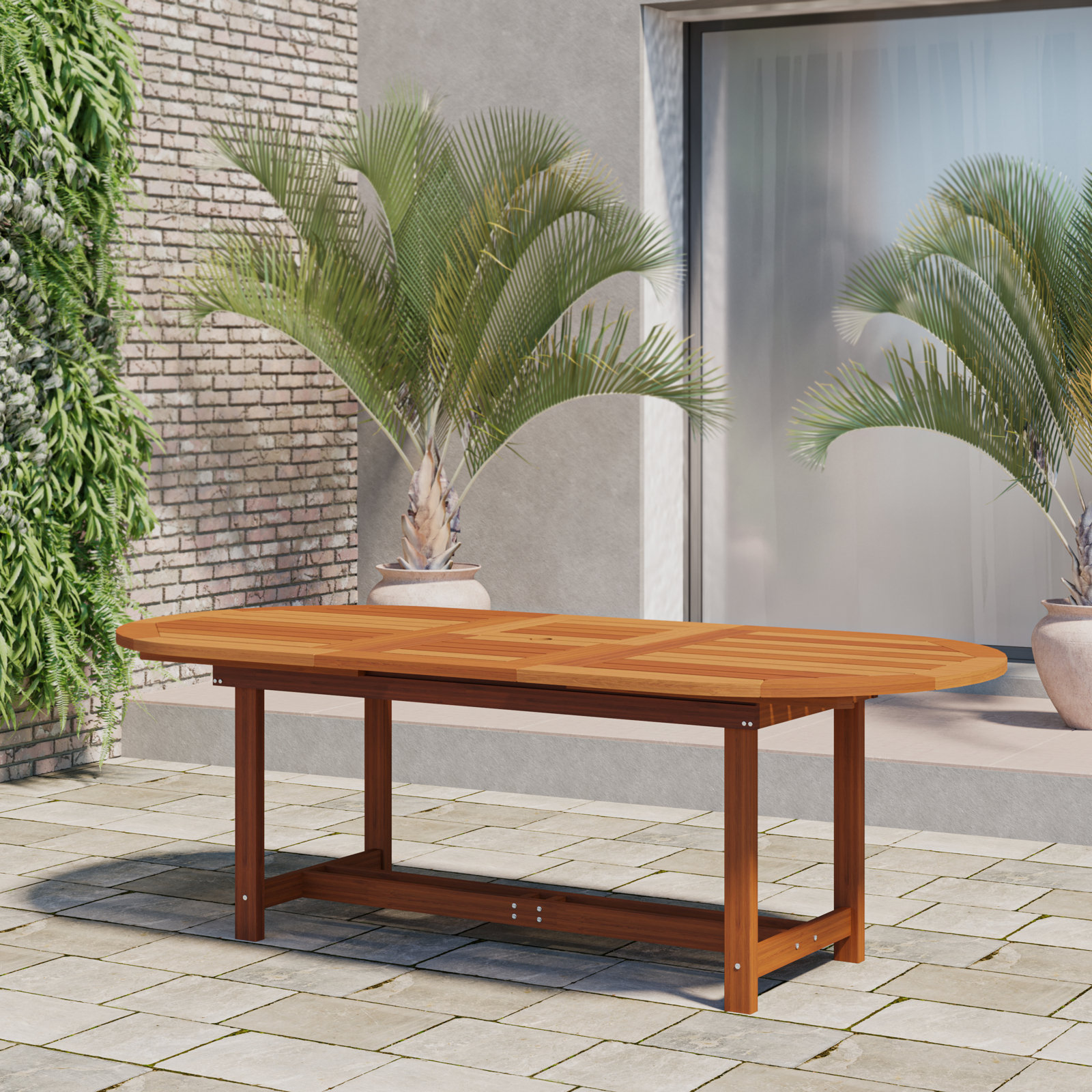 Alyisa 71'' Extendable Outdoor Dining Table, Dark Wood