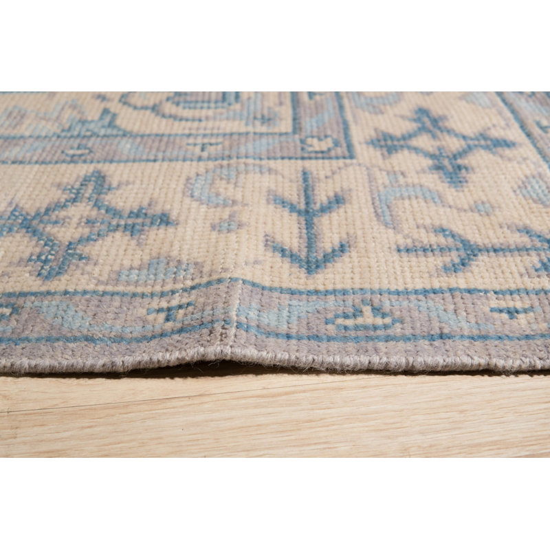 Tapis gris en laine nouée à la main 8 pi x 8 pi