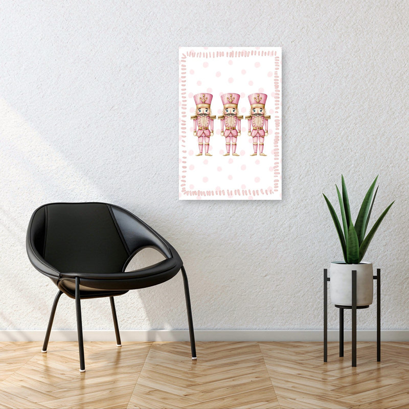 Pink Christmas Nutcrackers Classic Dreamy Whimsical Wall Art Print by Mathieu - Wrapped Canvas Print, 91.44cm H x 60.96cm W