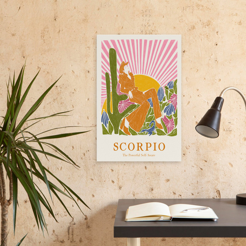 Liz Rome - Scorpion moderne transitionnel contemporain moderne floral Illustration numérique, H 24 po x l 16 po