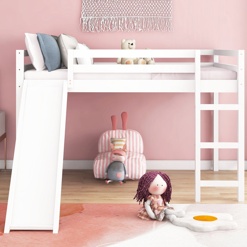 Lit mezzanine blanc avec glissade rayonnante - Bois massif fabriqué pour procurer de la chaleur