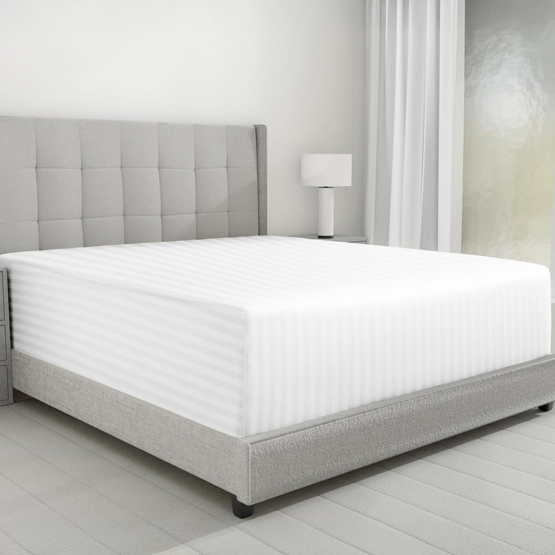 Microfiber Striped Fitted Sheet, Single (3'), White