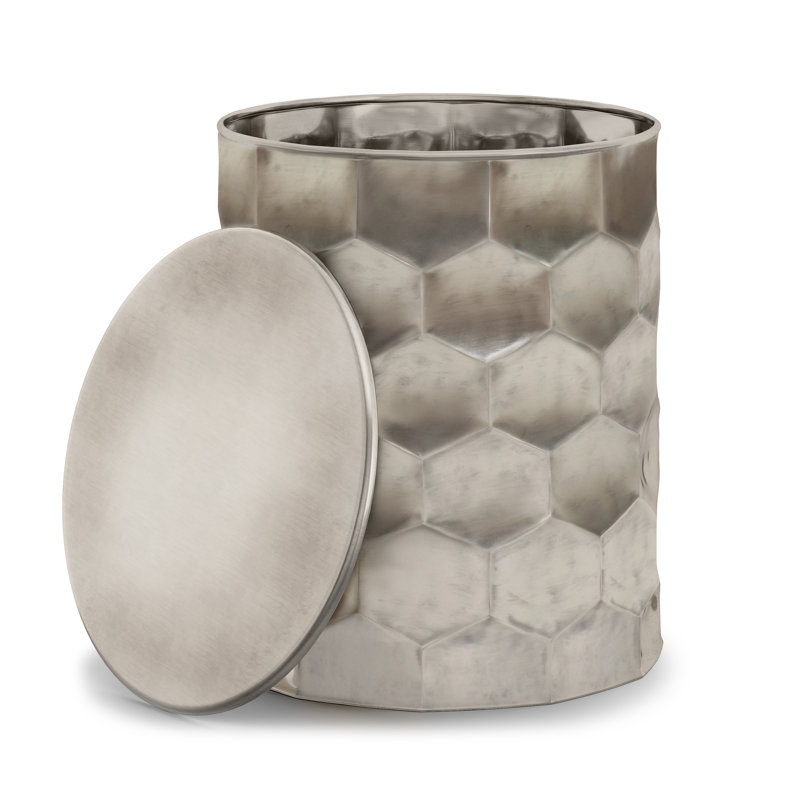 Whitney Antique Silver Round Metal Storage Side Table