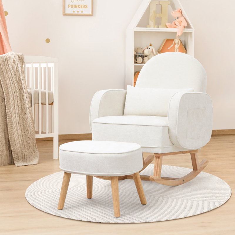 Chaise berçante rembourrée avec repose-pieds Teddy, Beige