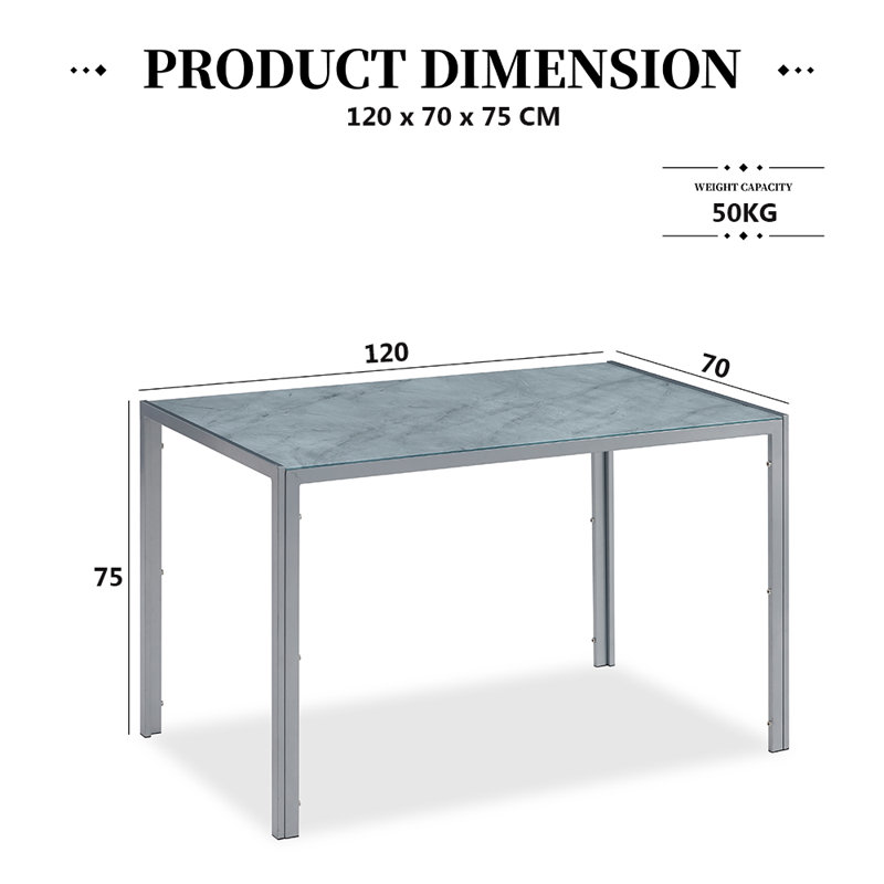 Glass Top Metal Base Dining Table, Grey/Blue