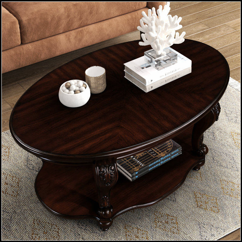 Ensemble de table basse de salon avec finition vieillie, pieds en cabriole classique et placage résistant à la chaleur pour les petits espaces