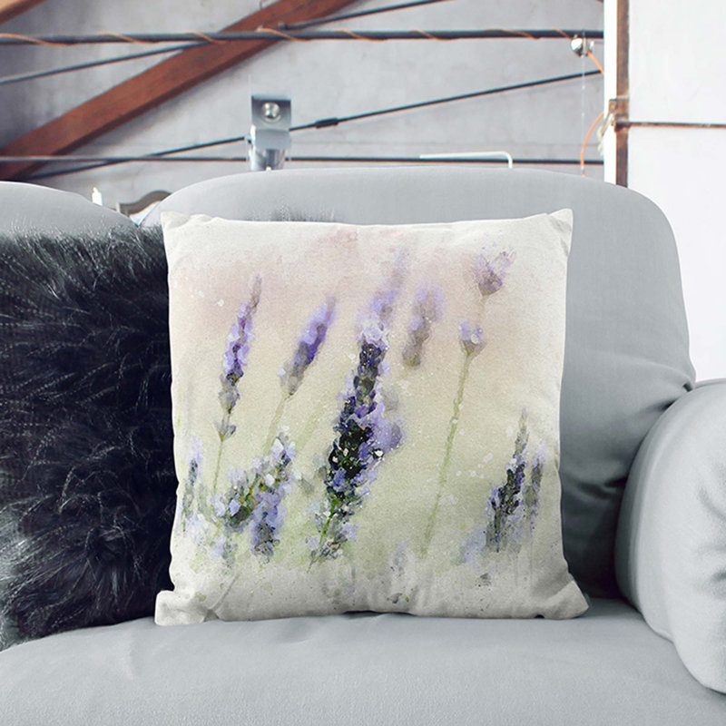 A Field Of Lavender In Abstract Floral Square Throw Cushion, 40 x 40 cm, Stone