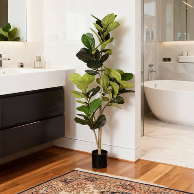Arbre artificiel de 72 po en forme de figuier en pot, plante ficus réaliste avec tronc texturé naturel, grand arbre pré-mis en pot pour le salon, la chambre à coucher, le bureau et le vestibule, décor intérieur de maison de ferme moderne, feuilles complètes, mise en forme facile, peu d'entretien