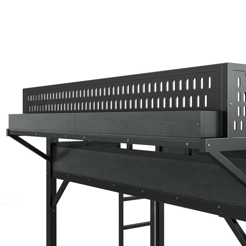 Lit mezzanine multifonctionnel avec glissade intégrée et système de rangement intelligent, Noir