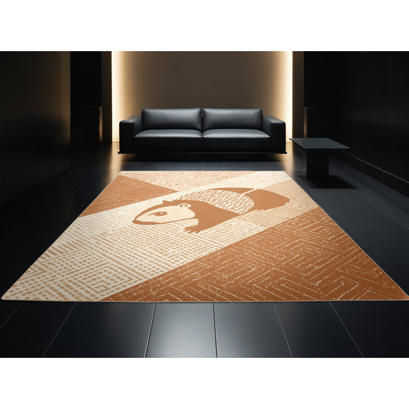 Soft Plush Abson Wombat Global Inspired Block Print Area Rug in Beige – Beige Binding, 8x10