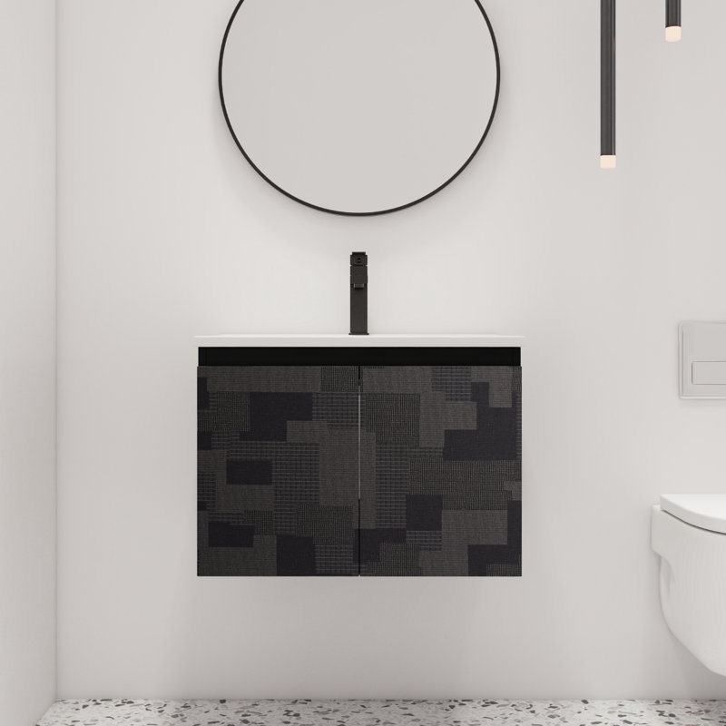 Meuble-lavabo mural simple 24 po Exmore avec 2 portes et plateau en céramique blanc Exmore