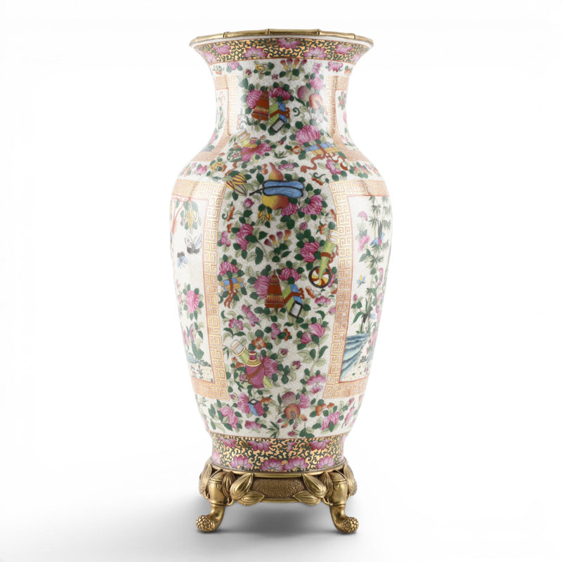 Rose Canton Porcelain Luxury Vase with Bronze Ormolu