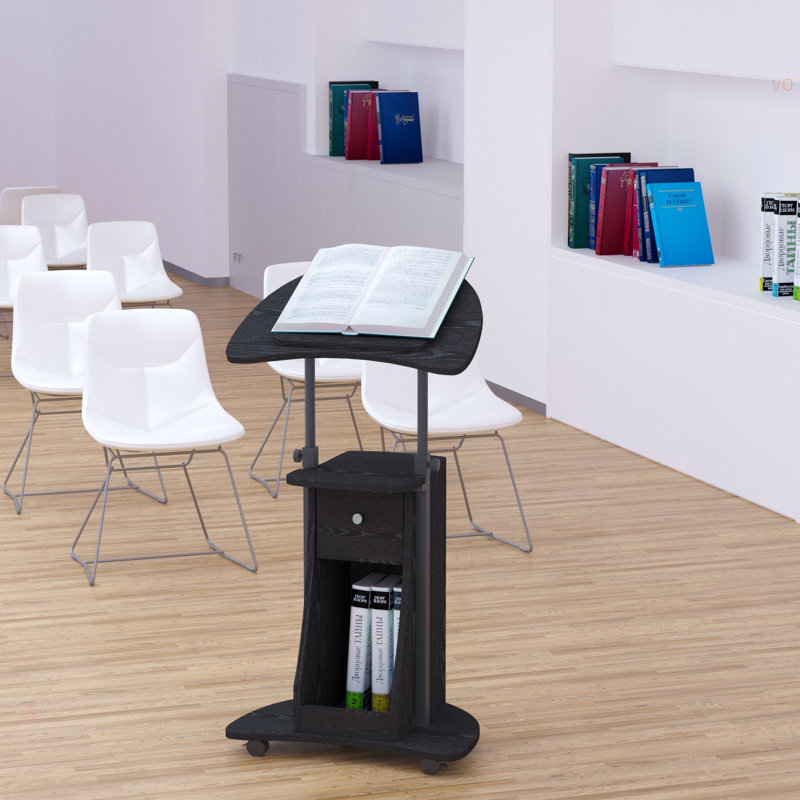Chariot mobile pour ordinateur portable, bureau d'ordinateur assis avec support avec tiroir, support de bureau à hauteur réglable avec plateau pivotant et rangement