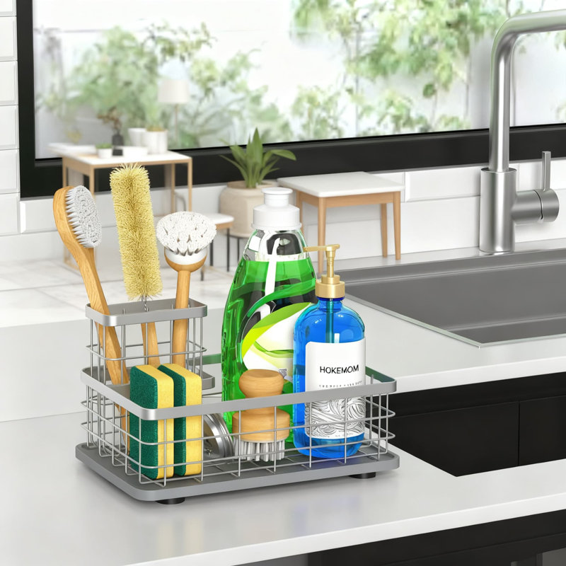 Grand porte-éponge et brosse de taille familiale pour évier de cuisine, sous-verres à séchage rapide Diatomite, base antidérapante, organisateur d'évier en acier inoxydable résistant à la rouille et support