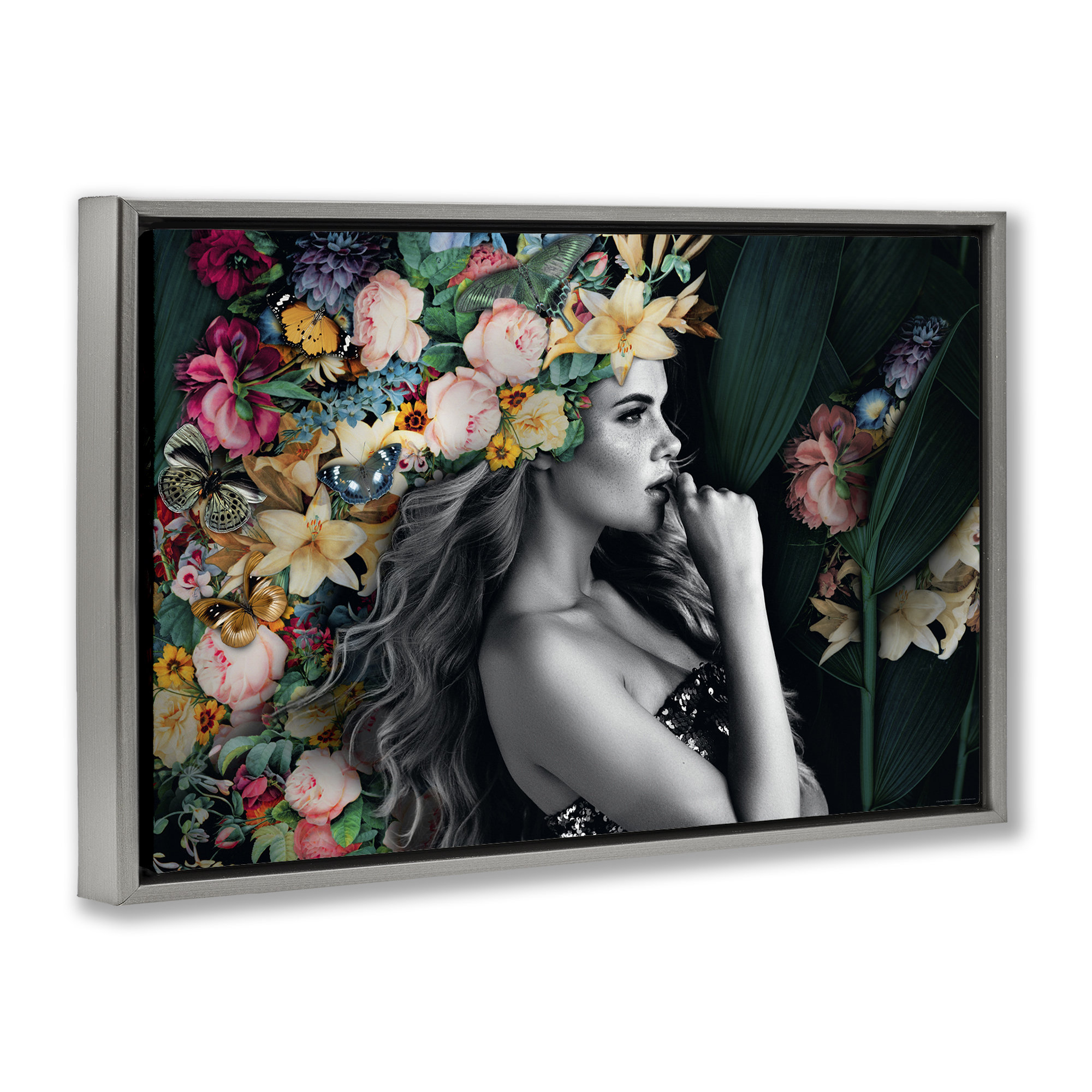 Winston Porter Woman with Tropical Flowers Framed Floater Canvas by ...