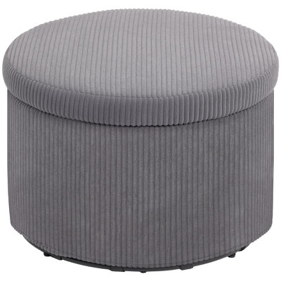 Storage Ottoman with Lid, 24 Inches Round Pouf Ottoman with Storage, Upholstered Corduroy Foot Rest Stool for Living Room, Bedroom