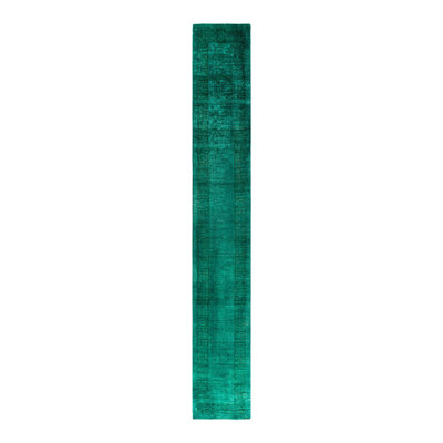 Overyed One-of-a-Kind Runner 2'6" X 17'5" New Age Runner Wool Area Rug Green/Brown