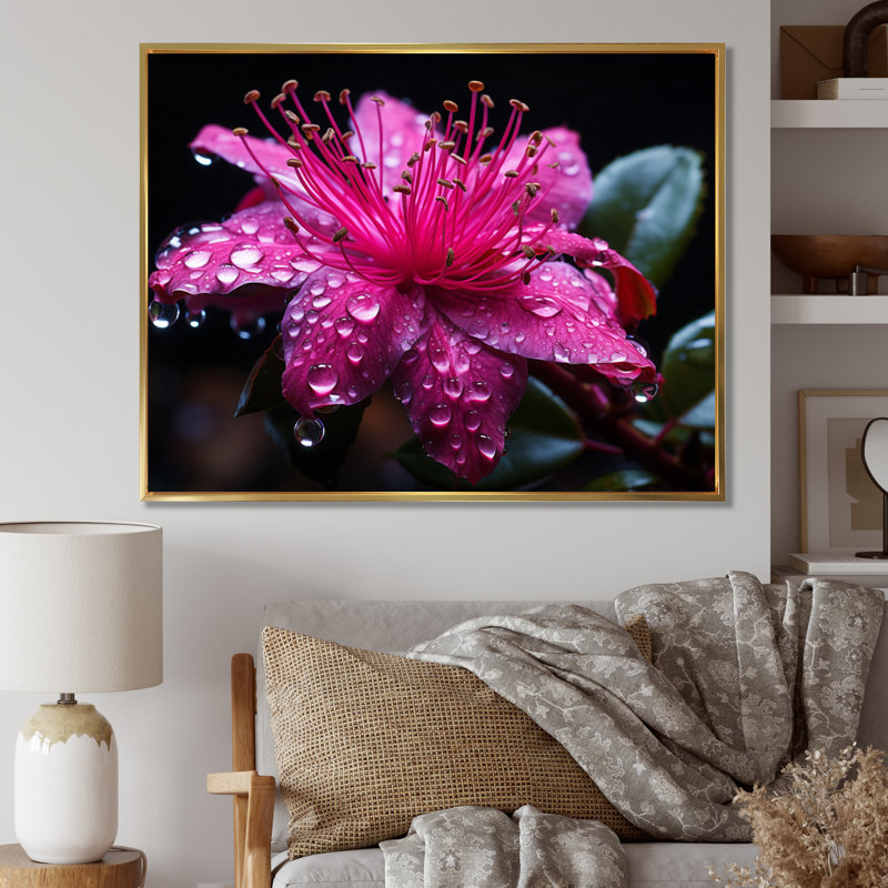 " Fuschia Vivacious Flowers I ", H 24 po x l 32 po x P 1 po, Cadre flottant doré