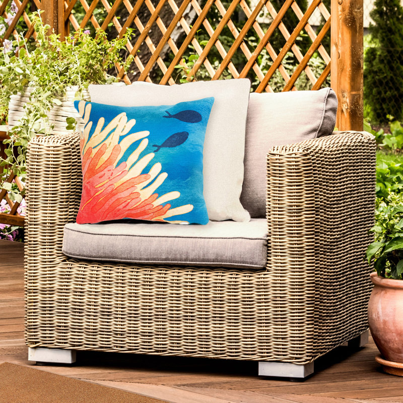 Coral Reef Blue and Orange Polyester Indoor/Outdoor Pillow
