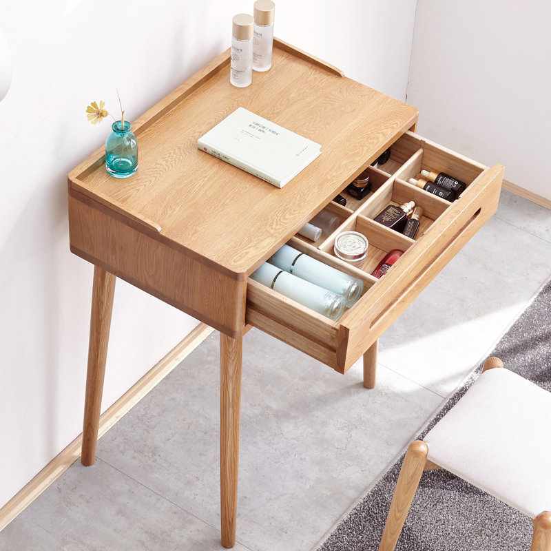 60Cm Wide Natural Wood Dresser With Drawer Storage, 23.94In Depth 100% Solid Desk, Depth, Oak Color