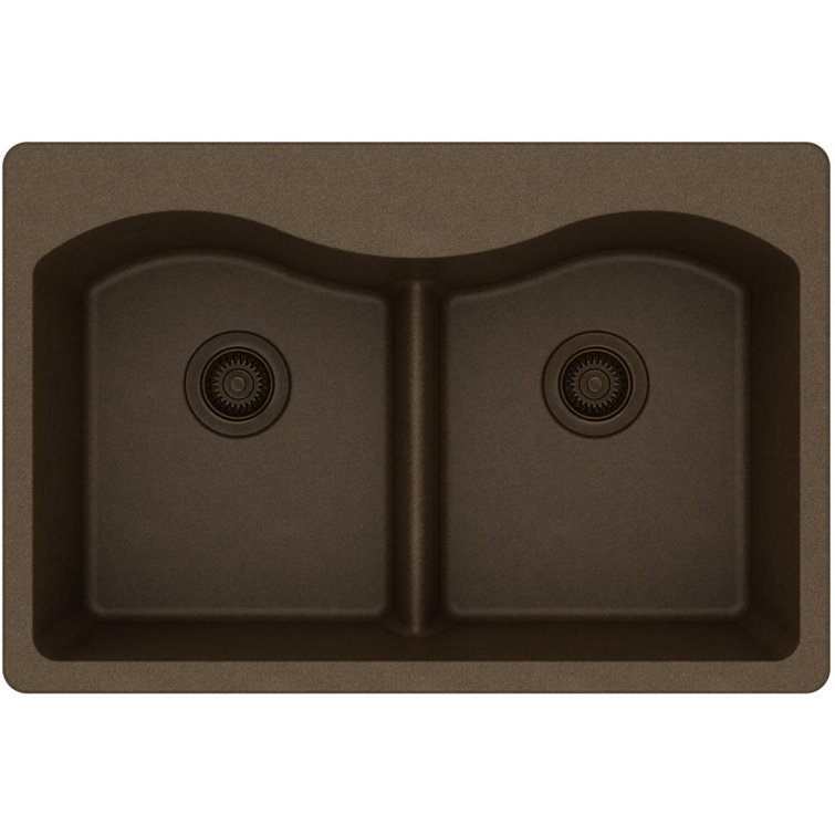 Quartz Classic 33" x 22" x 9-1/2" Double Basin Drop-in Kitchen Sink with Mounting Hardware