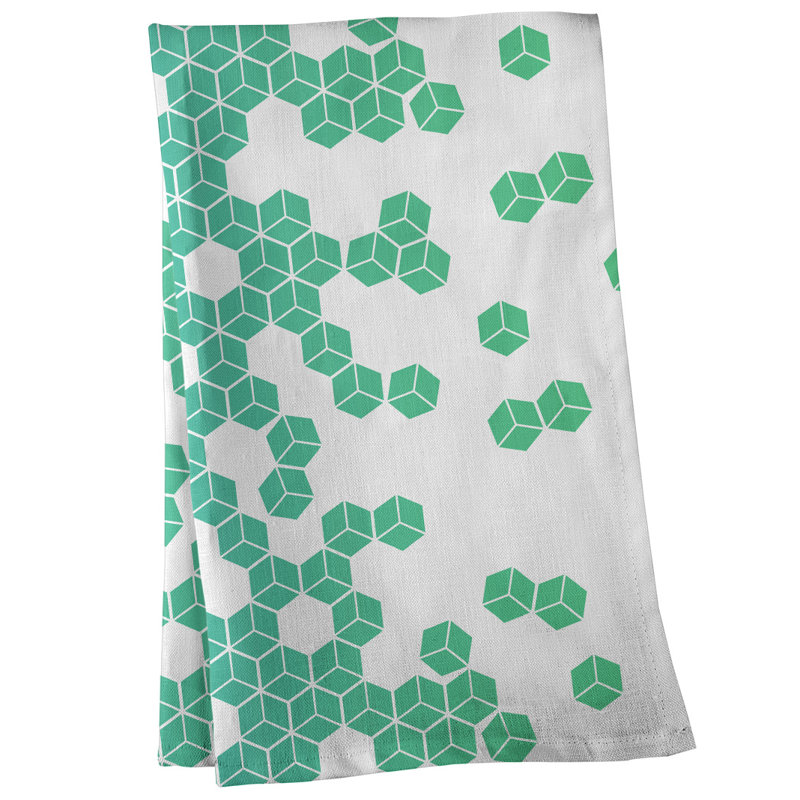 Serviette de thé à motif cube culbuté, Menthe / Blanc, Polyester sergé