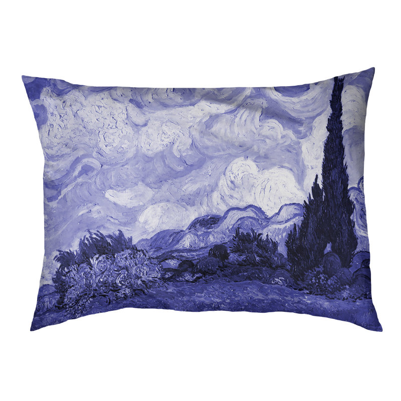 Coussin de concepteur indigo wheatfield avec blé cyprès Burk, L 32,5 po x l 42,5 po, Bleu / Noir