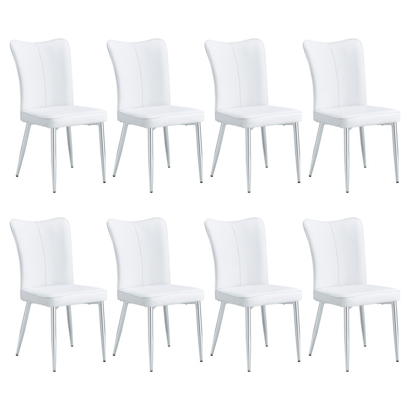 Lunna Tufted Upholstered Wing Back Parsons Chair, Silver, White