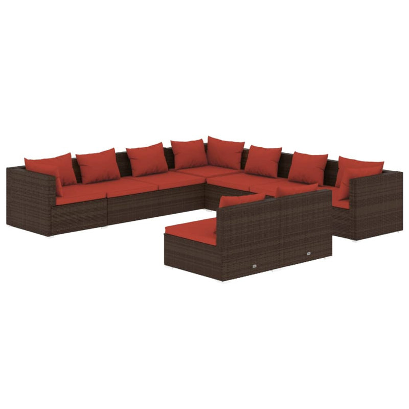 Ensemble de conversation modulaire 9 pièces, 3x corner + 6x middle, Brun et rouge cannelle