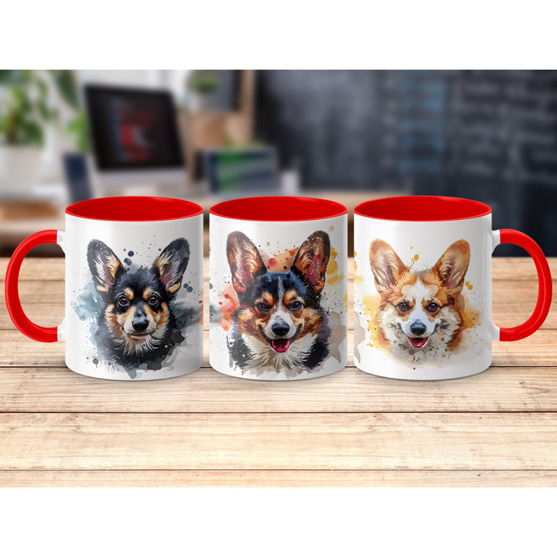 11oz Watercolour Corgi Dog Breeds Design Coffee Mug, 2, Red