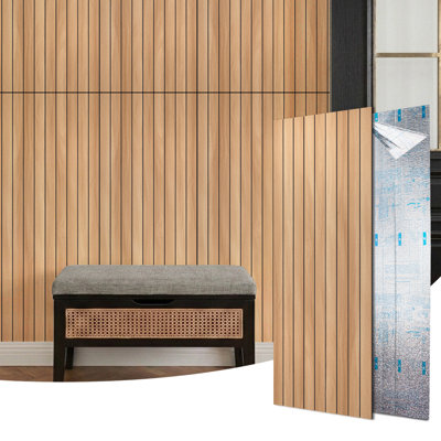 48 in. x 15.8 in. Peel and Stick Wood Slat Wall Paneling, Water-Resistant PVC Accent Wall Panels, 6-Pack (32 Sq. Ft./Box)