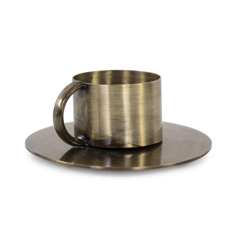 Italo Short Antique Brass Candle Holder with Handle