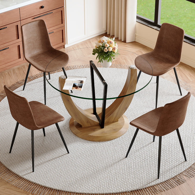 Round Dining Table Set, 5 Pieces: Table, 4 Chairs
