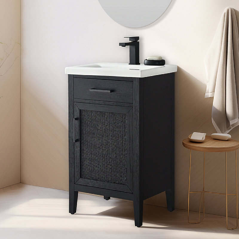 Meuble-lavabo simple 20 po avec comptoir en céramique Sebastiano, Noir / Noir