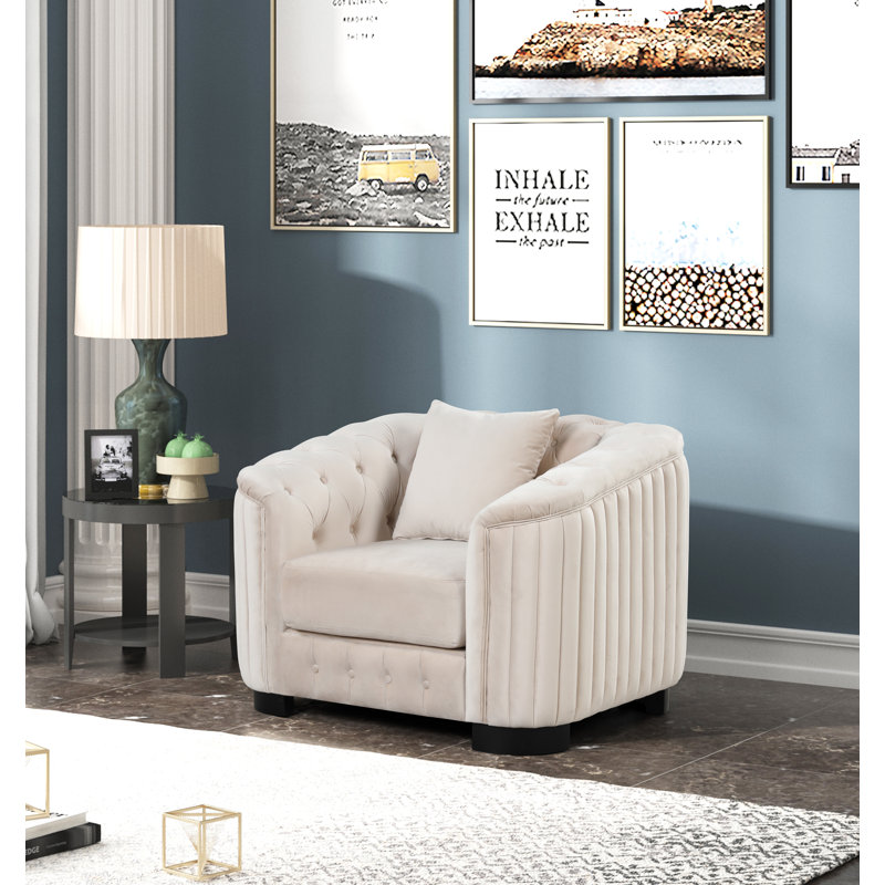 Jasrah Velvet Chesterfield Chair, Beige Velvet