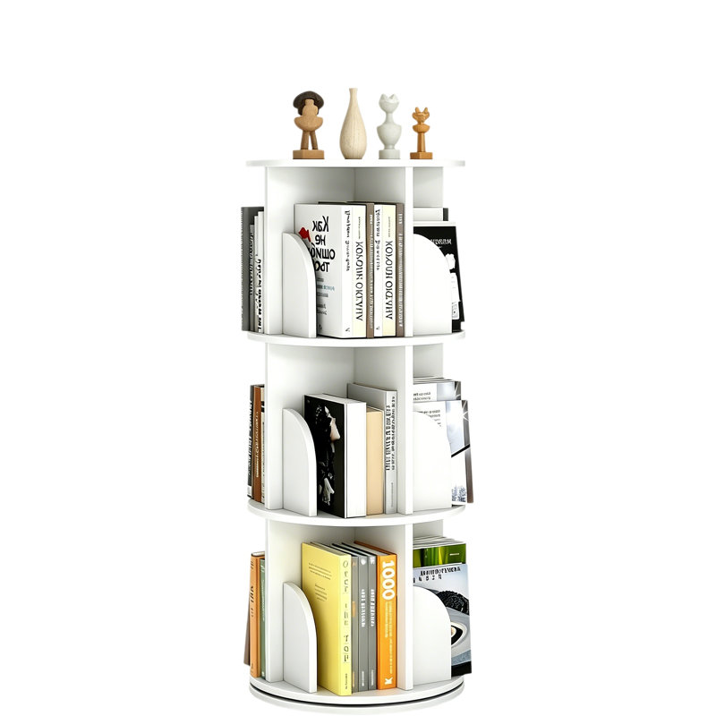 Bibliothèque rotative à 3 niveaux en bois avec affichage 360 °, organisateur de coin peu encombrant pour les livres et la décoration, idéal pour les petites pièces et les chambres