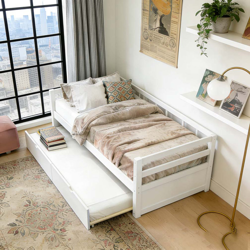 Ensemble de lit de jour avec cadre gigogne, Blanc