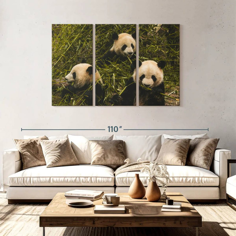 Trois Pandas affamés, H 48 po x l 74 po