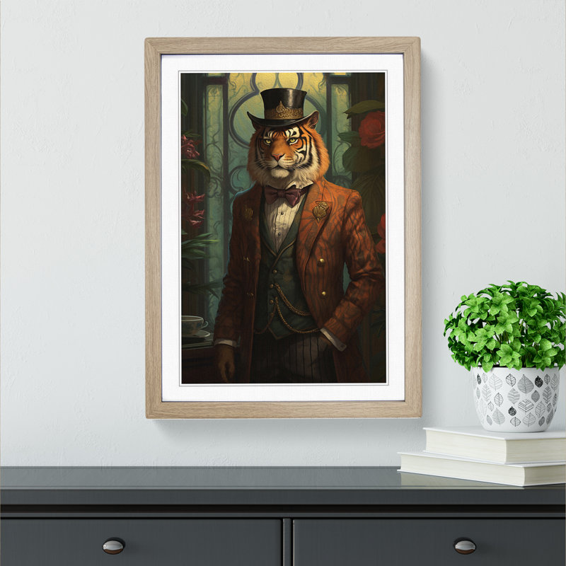 XYZ-FRM-V1223-6189 Tiger Victorian - Single Picture Frame Print on Wood, 34cm H x 25cm W x 2cm D, Oak 