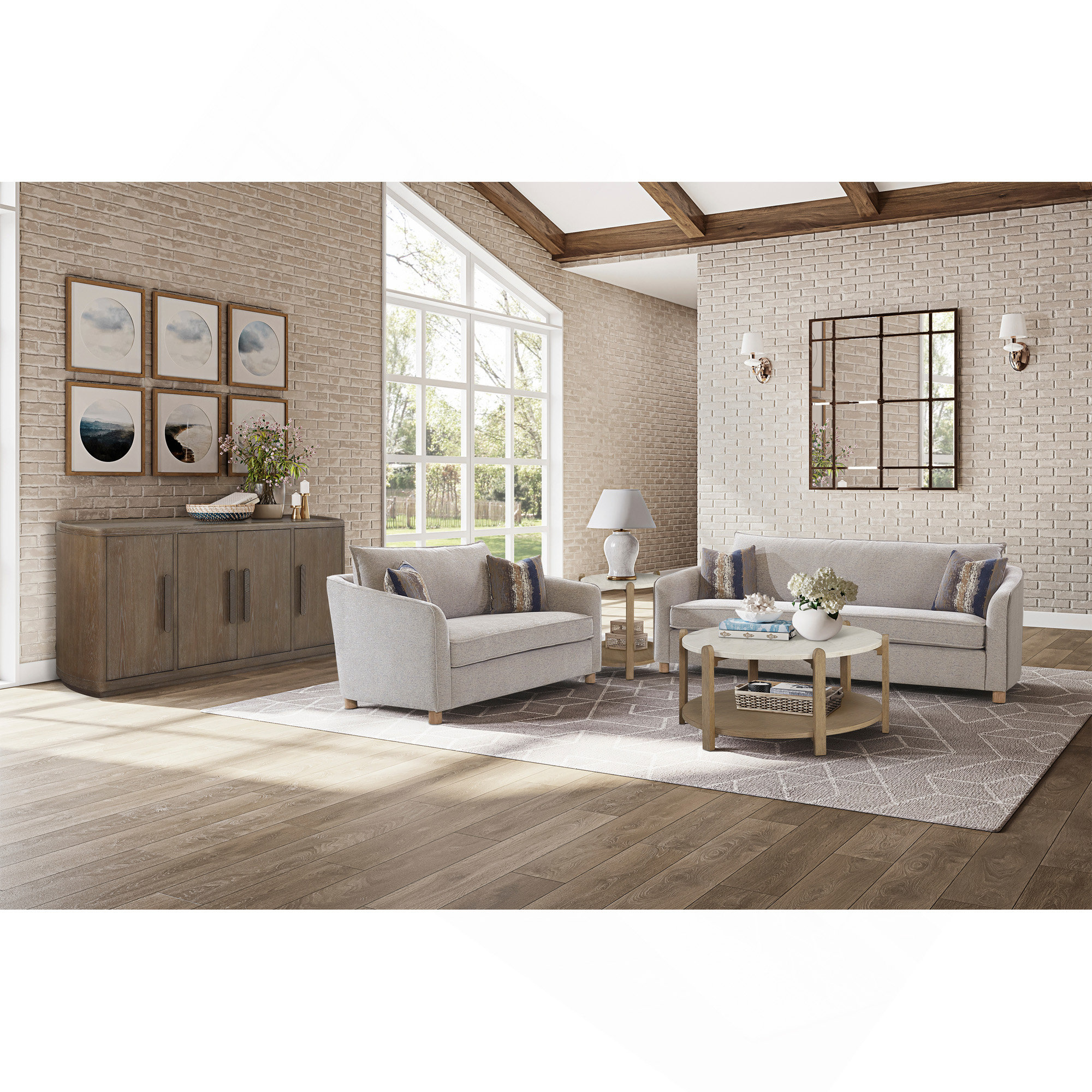 Latitude Run® Loveseat In Sand Fabric - 2 Down Pillows | Wayfair